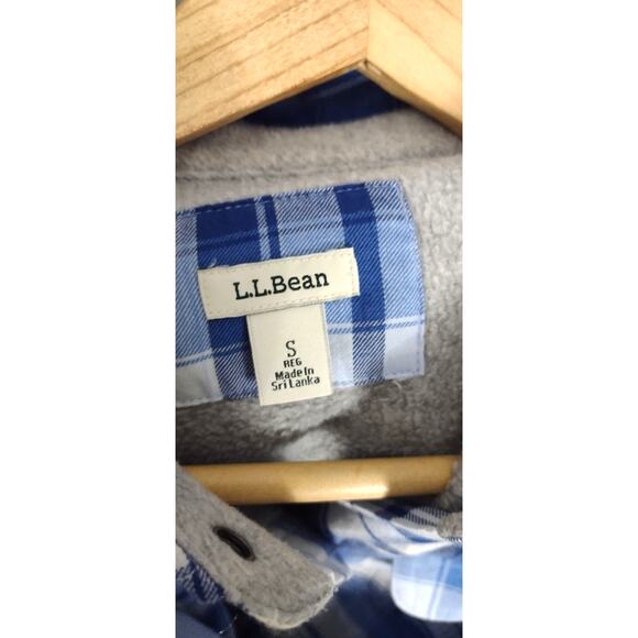 LL Bean Womens Flannel Fleece Lined Shirt Small Blue Plaid Jacket Shacket Button - Picture 9 of 11